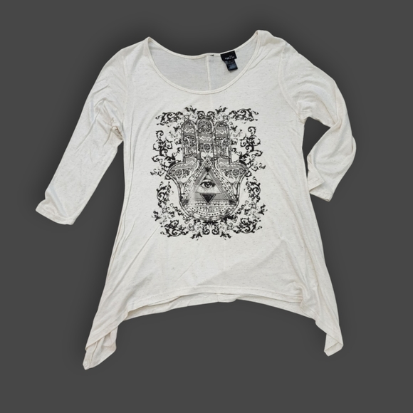 Ivory/Black Hamsa Eye Tunic Top, Women's M - Picture 1 of 11